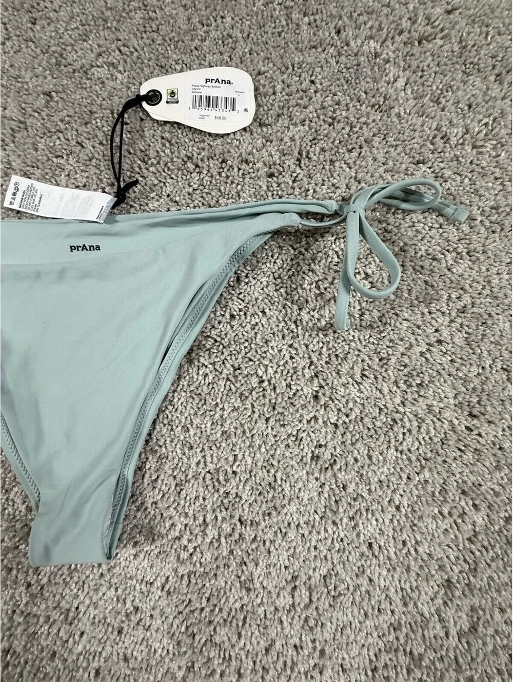 NWT Prana Hana Highway Bikini Bottom Size Large Saltwater Blue Tie Sides
